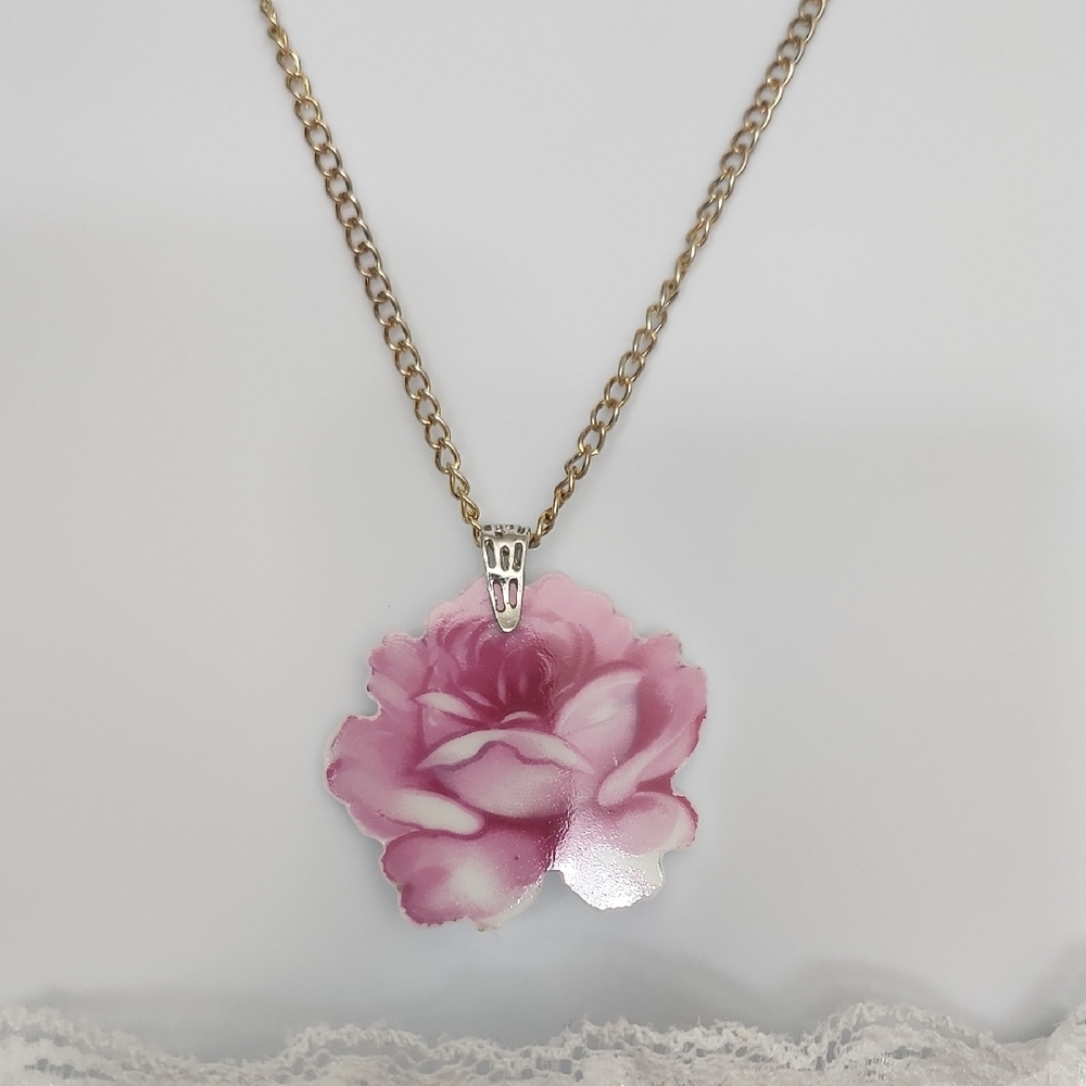 Pink Rose Pendant Necklace
